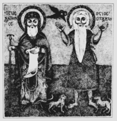 Sankt Antonius und Sankt Paulus, Koptische Ikone aus dem 14. Jahrhundert